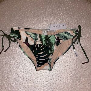 NWT Seafolly Palm Beach Loop Tie Hipster Tropical Print Bikini Bottom Sz US 10